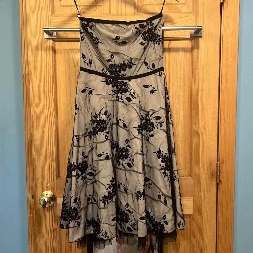 Strapless Black and Tan Lace Floral  Dress Arden B  Sz L